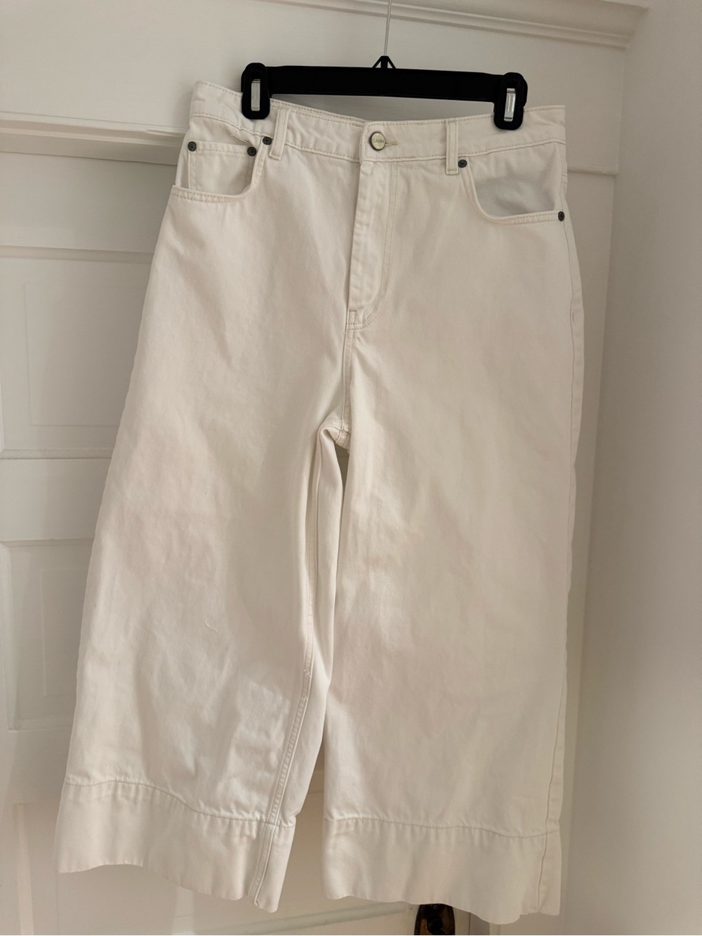 Ganni Cropped White Wide-Leg Jeans